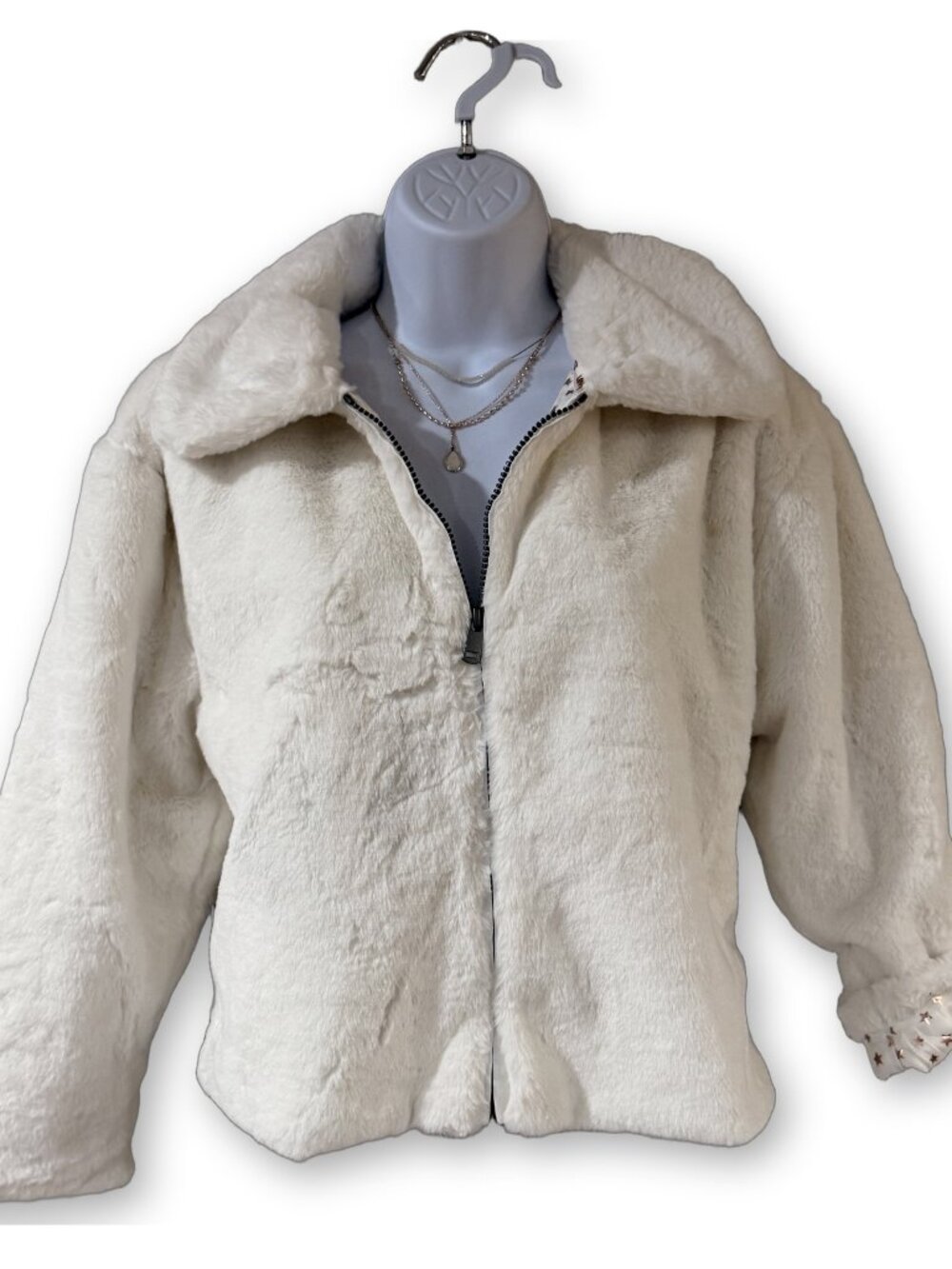 Girls Levi's Large Cream Faux Fur Jacket Star Lining